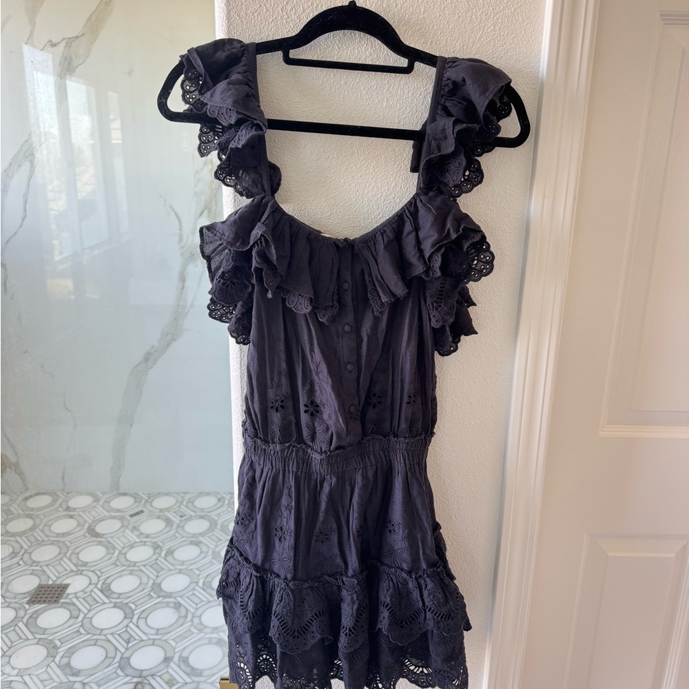 LoveShackFancy Ruffled Black Dress with Lace Details Small